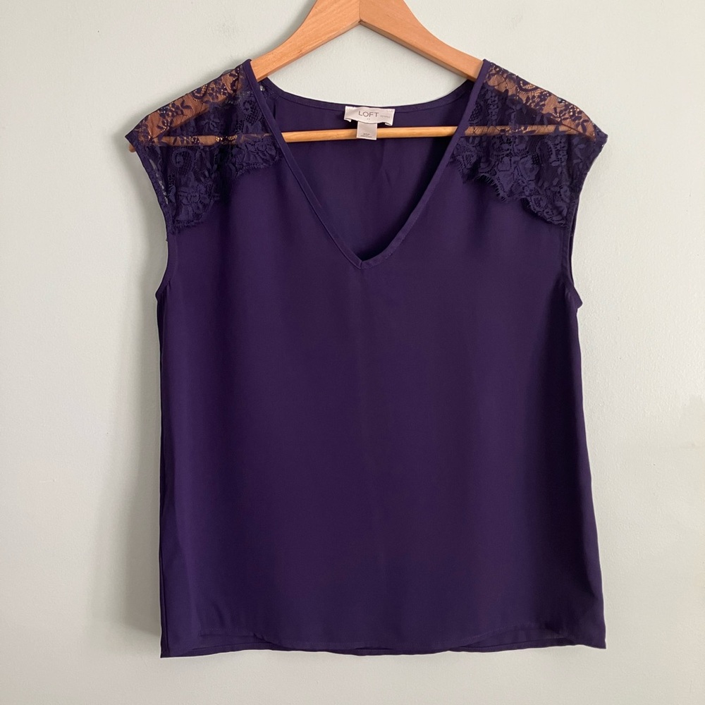 LOFT Purple Light Weight Boxy Lace Tank Blouse Size XSP